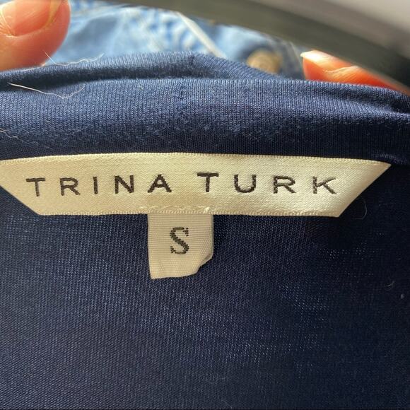 Trina Turk Navy Blue Drop Waist Cowl Neck Dress Size Small - Picture 5 of 6